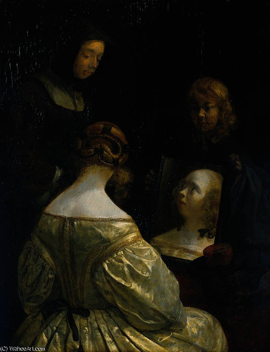Wikioo.org – L'Enciclopedia delle Belle Arti - Pittura, Opere di Gerard Ter Borch - ii gerard ter Donna al uno specchio