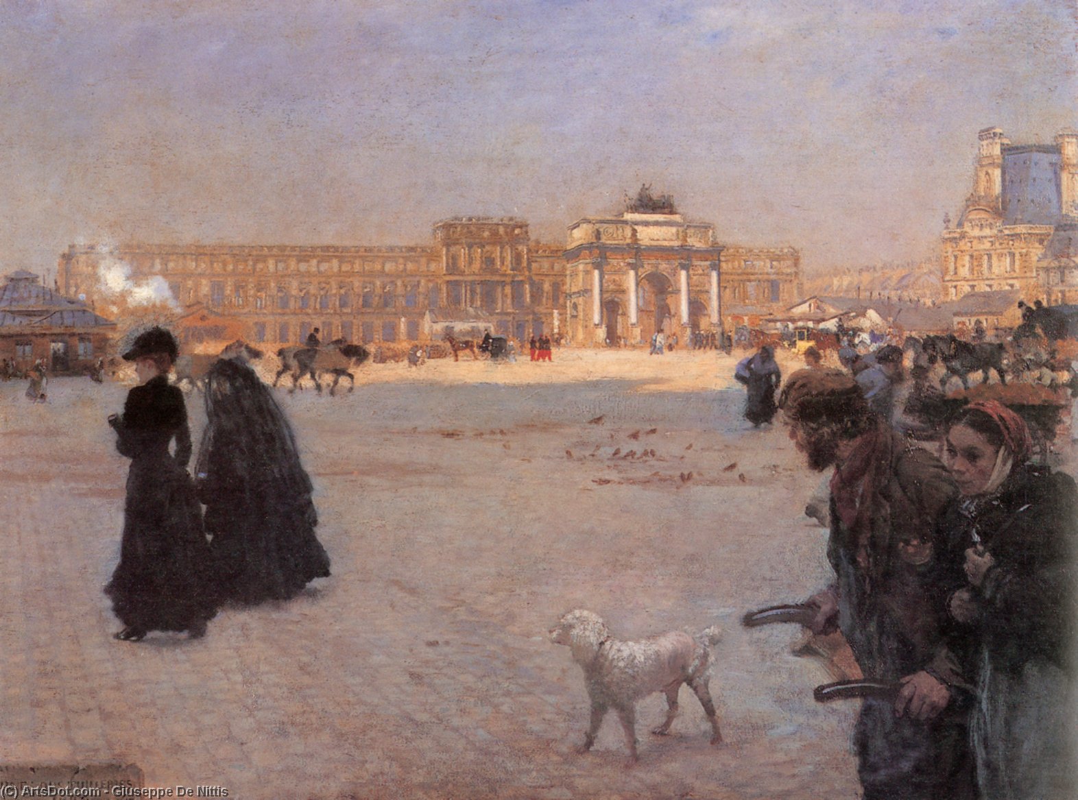 Wikioo.org - The Encyclopedia of Fine Arts - Painting, Artwork by Giuseppe De Nittis - Guiseppe de The Place de Carrousel and the Ruins of the Tuileries Palace in