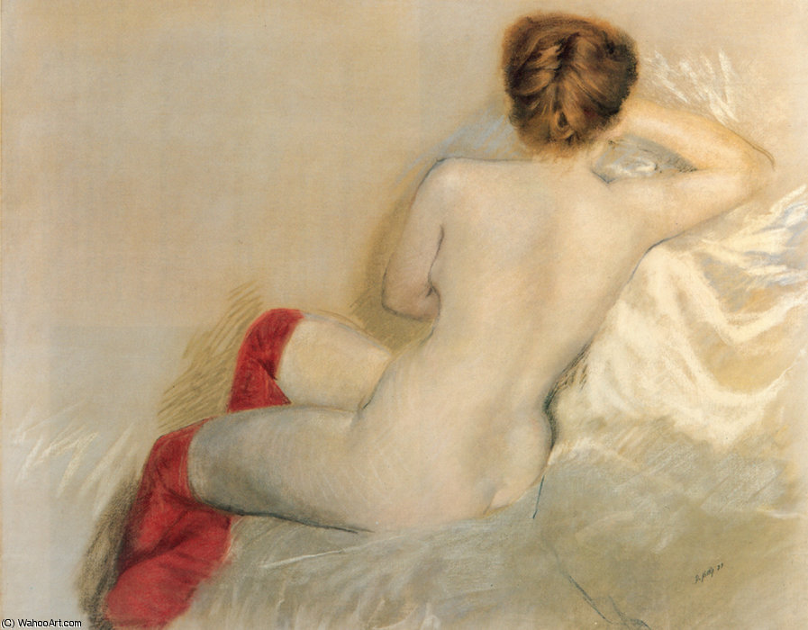 Wikioo.org - The Encyclopedia of Fine Arts - Painting, Artwork by Giuseppe De Nittis - Nudo con le Calze Rosse