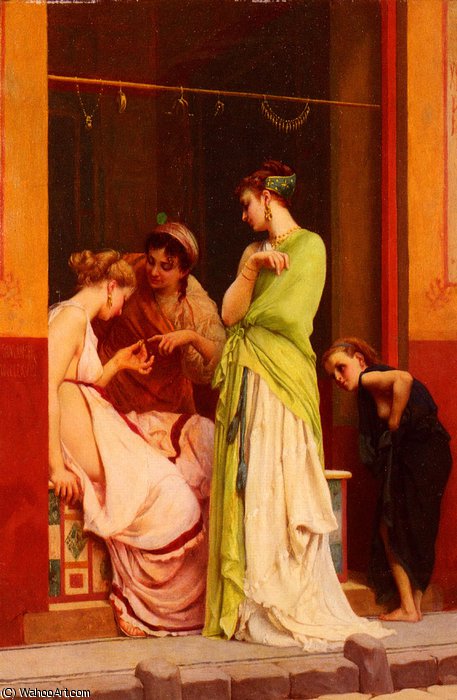 Wikioo.org - The Encyclopedia of Fine Arts - Painting, Artwork by Gustave Clarence Rodolphe Boulanger - Une marchande de bijoux a pompeii