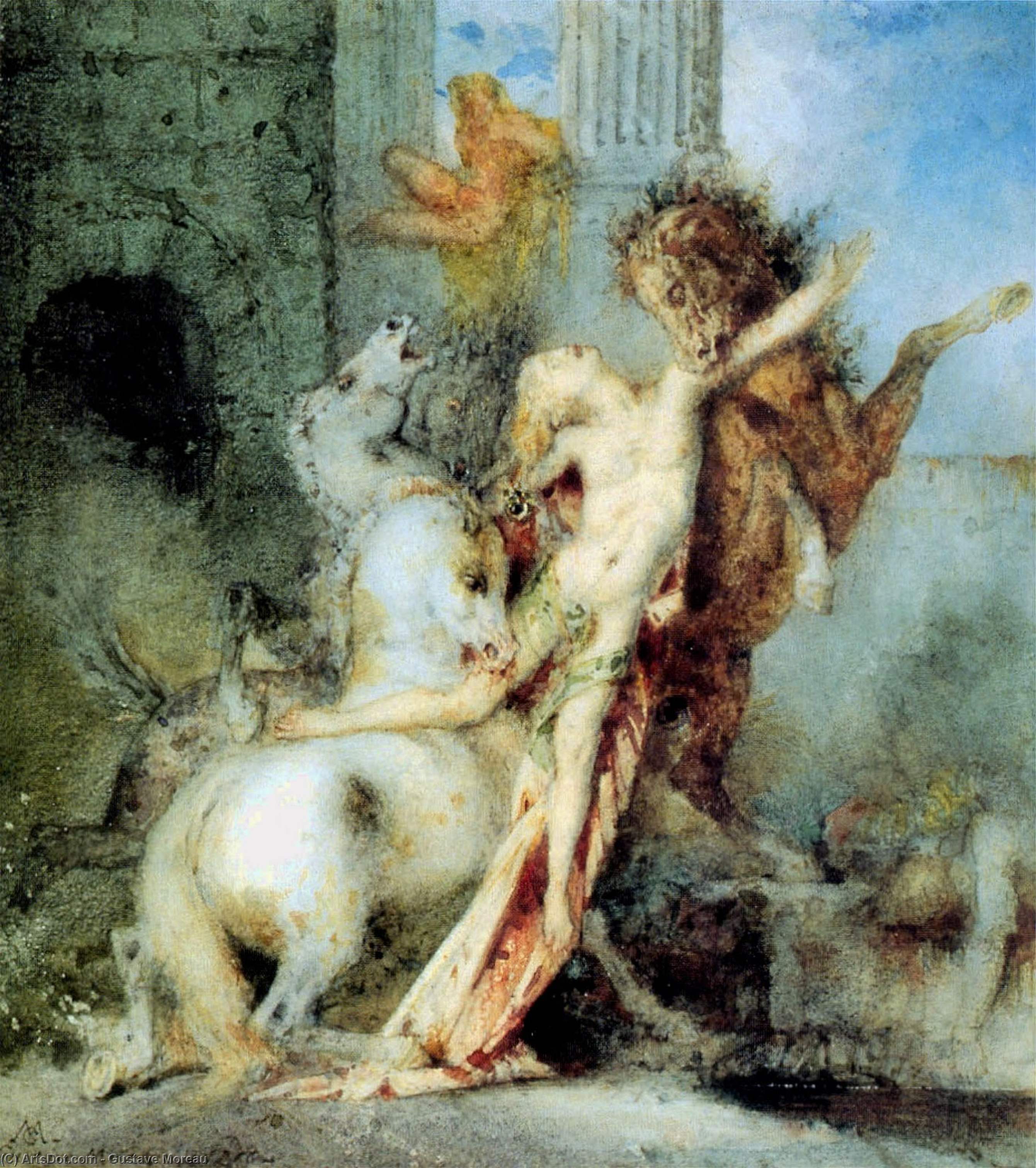 Wikioo.org - The Encyclopedia of Fine Arts - Painting, Artwork by Gustave Moreau - Diomedes Devoured by his Horses watercolour