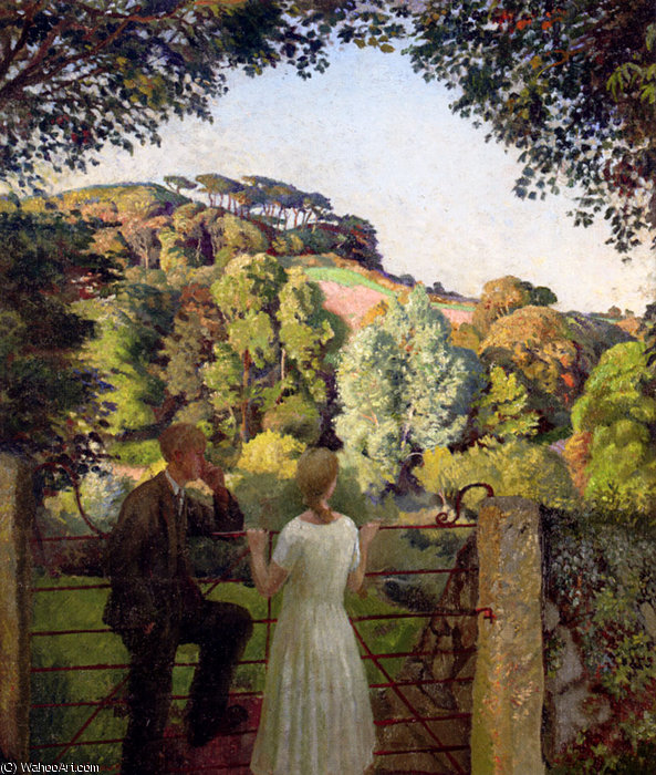 Wikioo.org - The Encyclopedia of Fine Arts - Painting, Artwork by Harold Harvey - Midge bruford and her fiance at chywoone hill newlyn