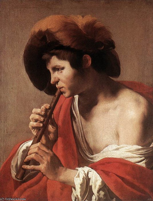WikiOO.org - Encyclopedia of Fine Arts - Malba, Artwork Hendrick Terbrugghen - Boy playing flute