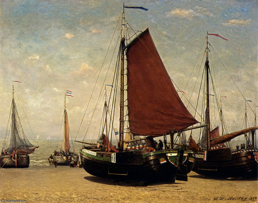 Wikioo.org - สารานุกรมวิจิตรศิลป์ - จิตรกรรม Hendrik Willem Mesdag - The bomschuit prinses sophie on the beach scheveningen