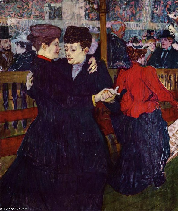 Wikioo.org – La Enciclopedia de las Bellas Artes - Pintura, Obras de arte de Henri De Toulouse Lautrec - En el Moulin Rouge de los Dos vals