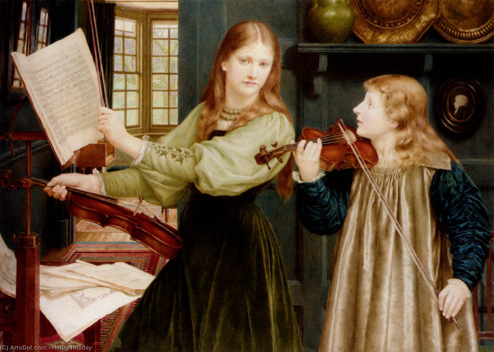 Wikioo.org - The Encyclopedia of Fine Arts - Painting, Artwork by Henry Holiday - The duet portrait of alexandra daughter of rev g kitchin and winifrid