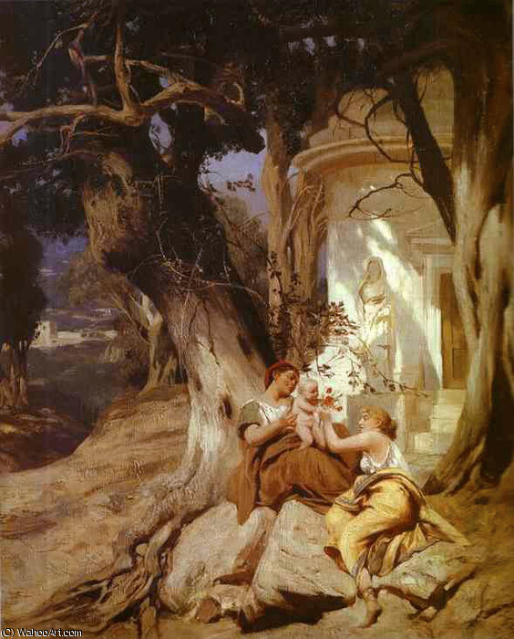 Wikioo.org - The Encyclopedia of Fine Arts - Painting, Artwork by Henryk Hector Siemiradzki - By a Temple (Idyll)