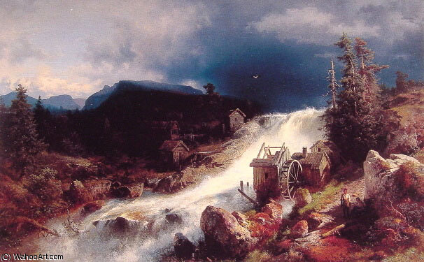 WikiOO.org - Güzel Sanatlar Ansiklopedisi - Resim, Resimler Herman Herzog - Landscape with Watermill
