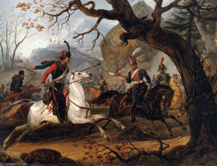 Wikoo.org - موسوعة الفنون الجميلة - اللوحة، العمل الفني Emile Jean Horace Vernet - Napoleonic Battle in the Alps