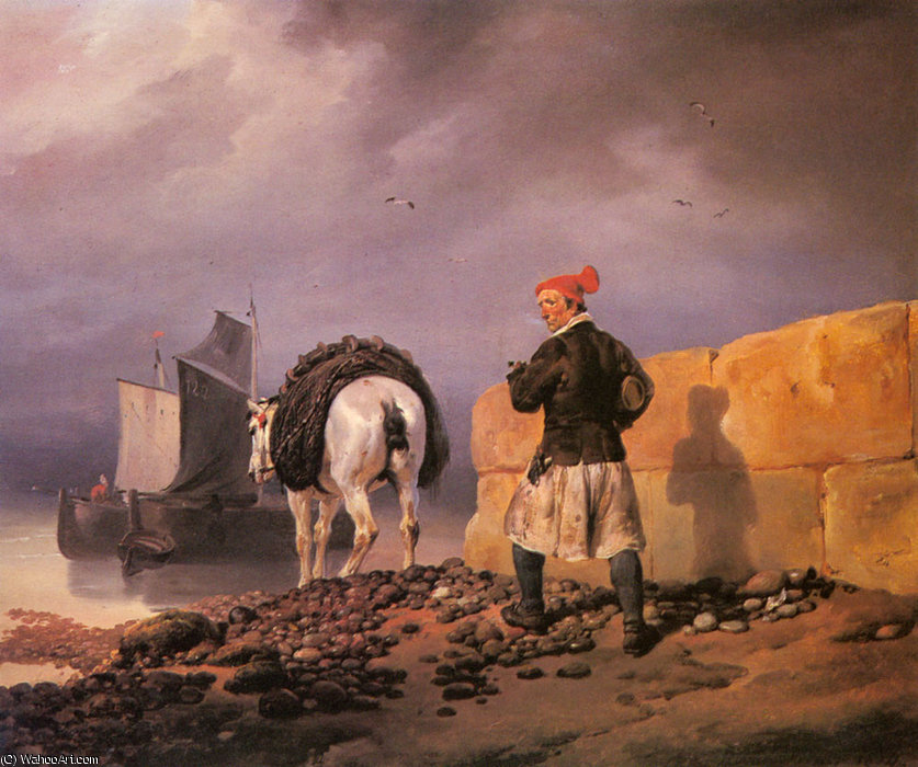 WikiOO.org - Encyclopedia of Fine Arts - Maalaus, taideteos Emile Jean Horace Vernet - A fisherman setting out