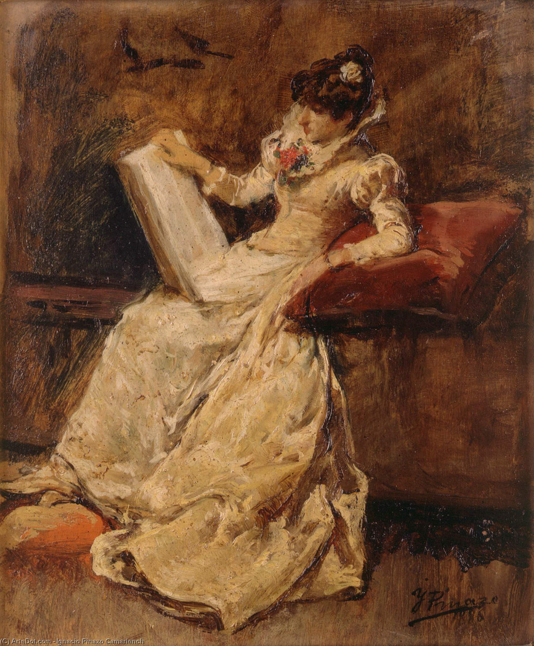 Wikioo.org – La Enciclopedia de las Bellas Artes - Pintura, Obras de arte de Ignacio Pinazo Camarlench - Figura femenina sentada
