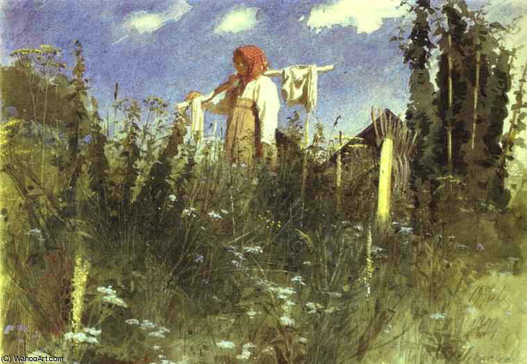 WikiOO.org - Encyclopedia of Fine Arts - Maľba, Artwork Ivan Nikolaevich Kramskoy - Girl with Washed Linen on the Yoke