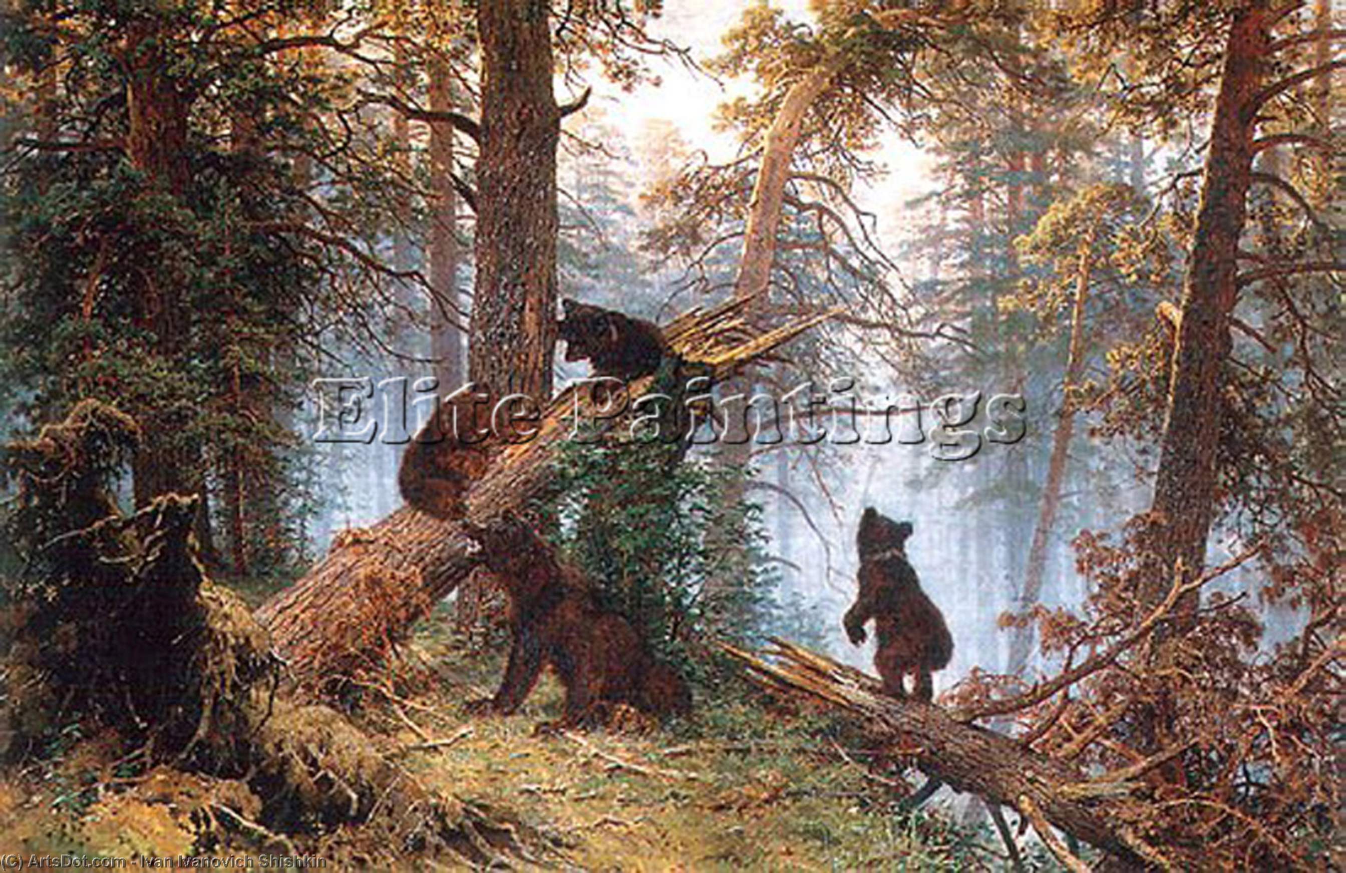 WikiOO.org - Encyclopedia of Fine Arts - Schilderen, Artwork Ivan Ivanovich Shishkin - Morning in the Pine tree Forest
