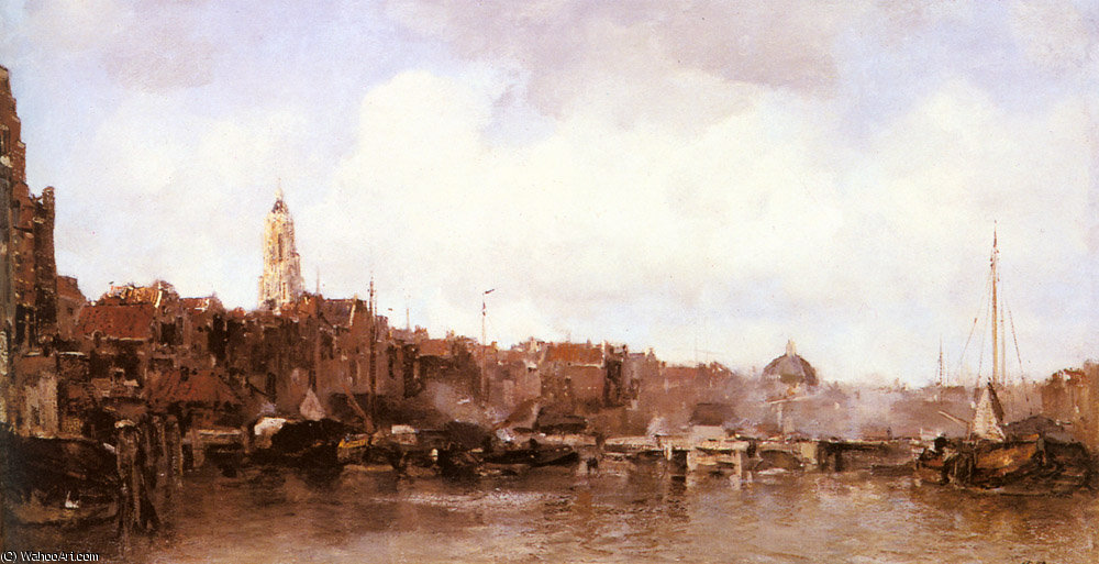 Wikioo.org - Encyklopedia Sztuk Pięknych - Malarstwo, Grafika Jacob Henricus Maris - A view of a harbor town