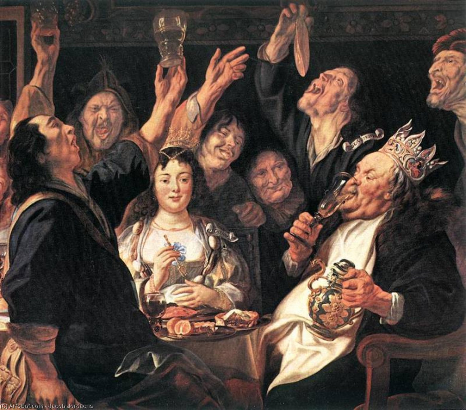 Wikioo.org - The Encyclopedia of Fine Arts - Painting, Artwork by Jacob Jordaens - The Bean King detail
