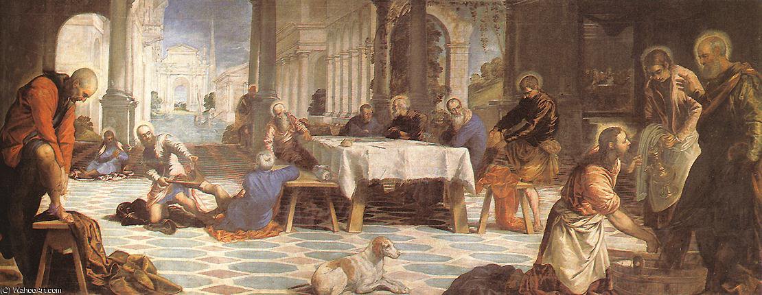 WikiOO.org - 백과 사전 - 회화, 삽화 Tintoretto (Jacopo Comin) - Christ Washing the Feet of His Disciples