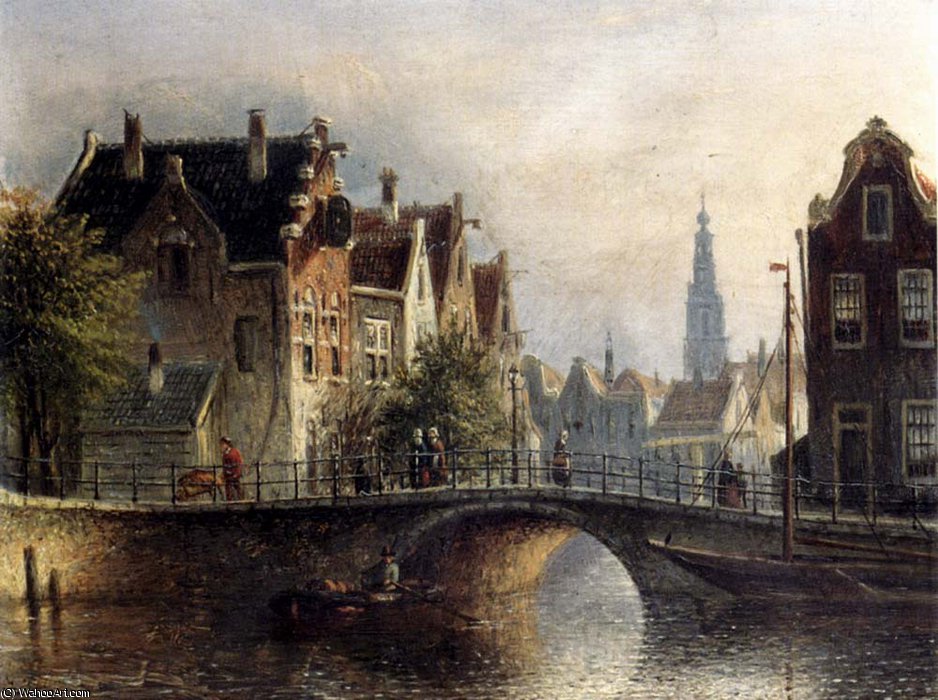 Wikioo.org - The Encyclopedia of Fine Arts - Painting, Artwork by Jan Jacob Coenraad Spohler - Johannes franciscus capricio sunlit townviews in amsterdam