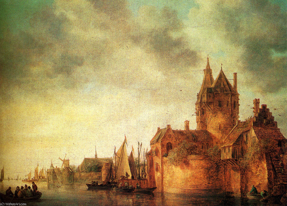 Wikioo.org - The Encyclopedia of Fine Arts - Painting, Artwork by Jan Van Goyen - Josefsz van a castle by a river with shipping at a quay