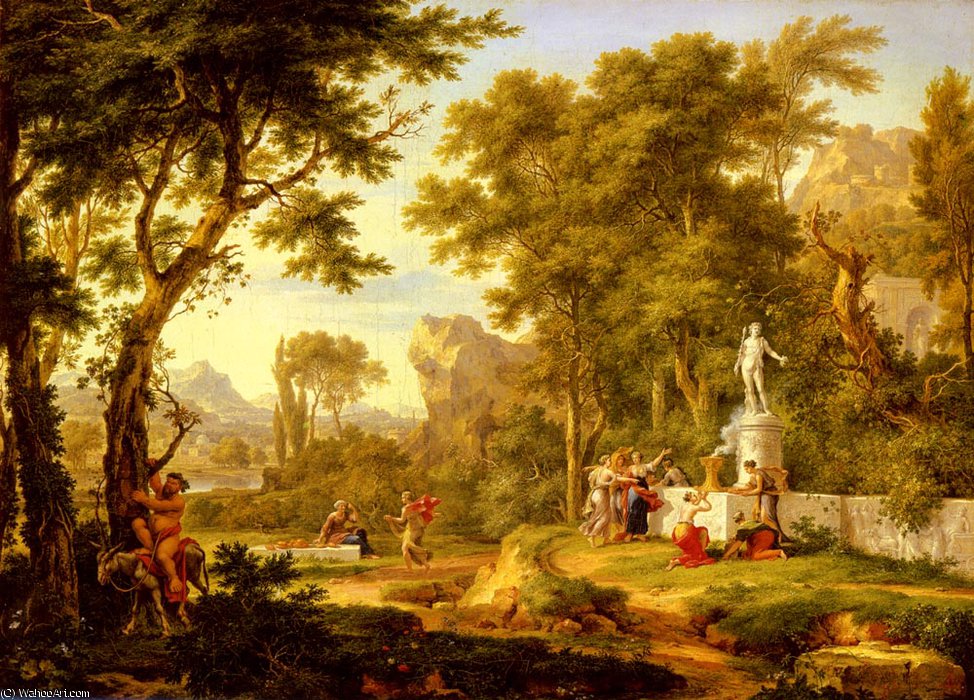 Wikioo.org - The Encyclopedia of Fine Arts - Painting, Artwork by Jan Van Huysum - A classical landscape with the worship of bacchus