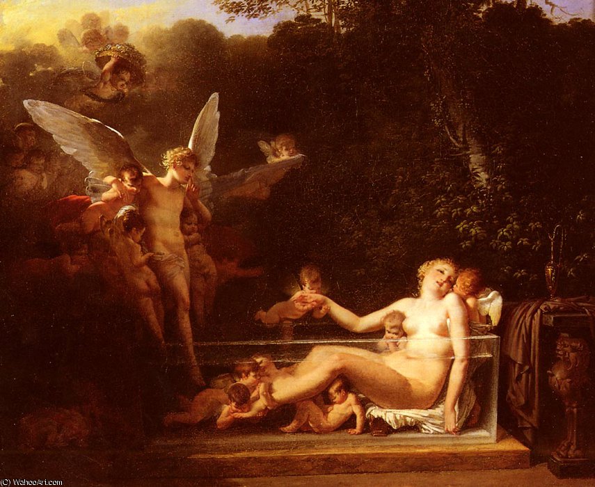Wikioo.org - The Encyclopedia of Fine Arts - Painting, Artwork by Jean Baptiste Mallet - Une Nymphe Au Bain, Environnee D-Amours