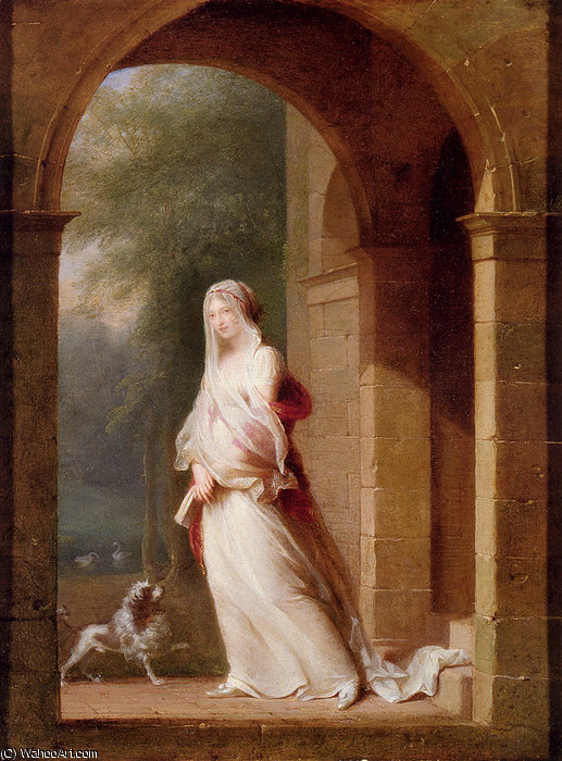 WikiOO.org - 백과 사전 - 회화, 삽화 Jean Baptiste Mallet - A young woman standing in an archway