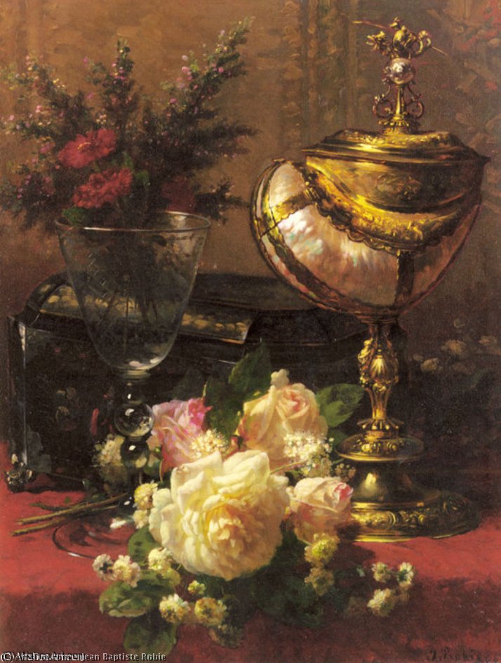 WikiOO.org - Güzel Sanatlar Ansiklopedisi - Resim, Resimler Jean Baptiste Robie - A bouquet of roses and other flowers
