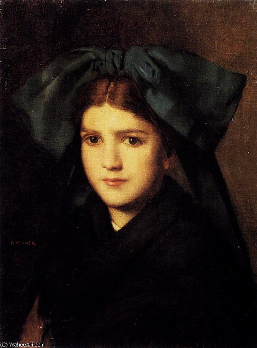 Wikioo.org - The Encyclopedia of Fine Arts - Painting, Artwork by Jean Jacques Henner - Hener jean jacques a portrait of a young girl with a box in her hat