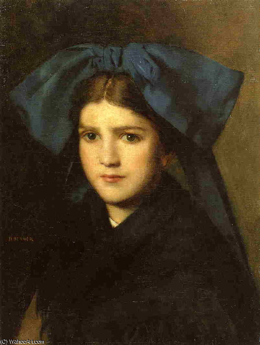 Wikioo.org - The Encyclopedia of Fine Arts - Painting, Artwork by Jean Jacques Henner - Portrait of a Young Girl with a Bow in Her Hair