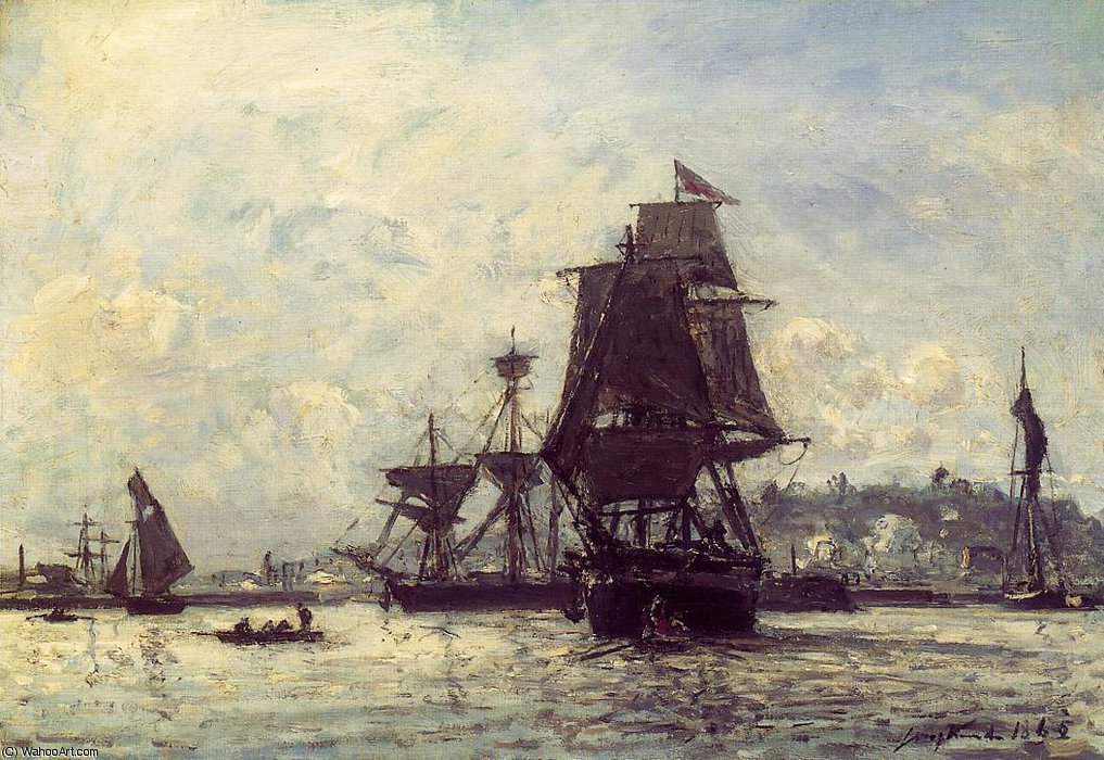 Wikioo.org - The Encyclopedia of Fine Arts - Painting, Artwork by Johan Barthold Jongkind - Sailing Ships at Honfleur