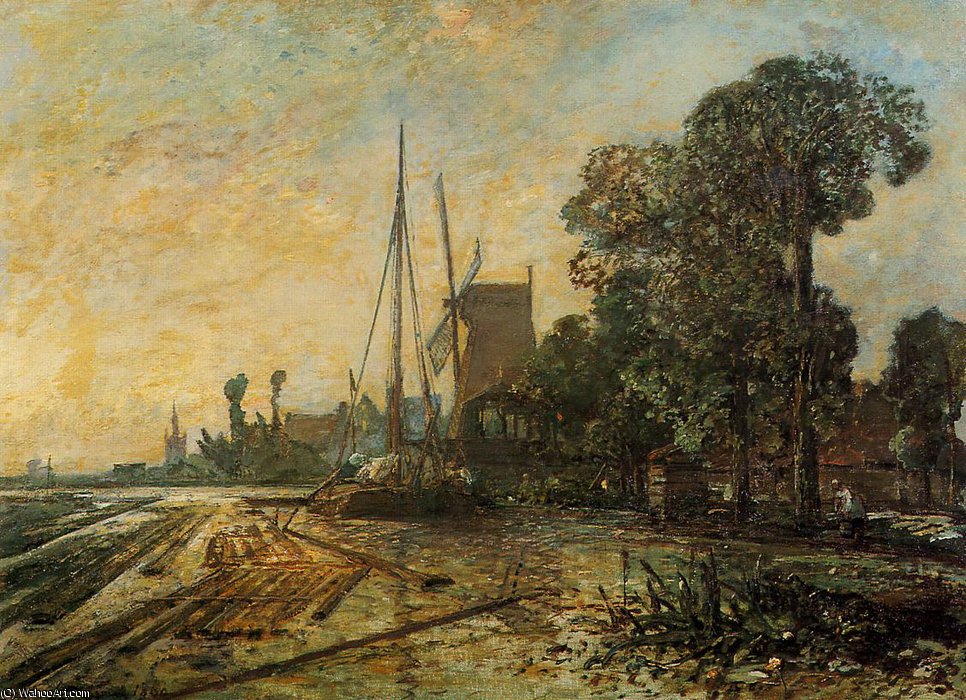 Wikioo.org - สารานุกรมวิจิตรศิลป์ - จิตรกรรม Johan Barthold Jongkind - Windmill near the Water