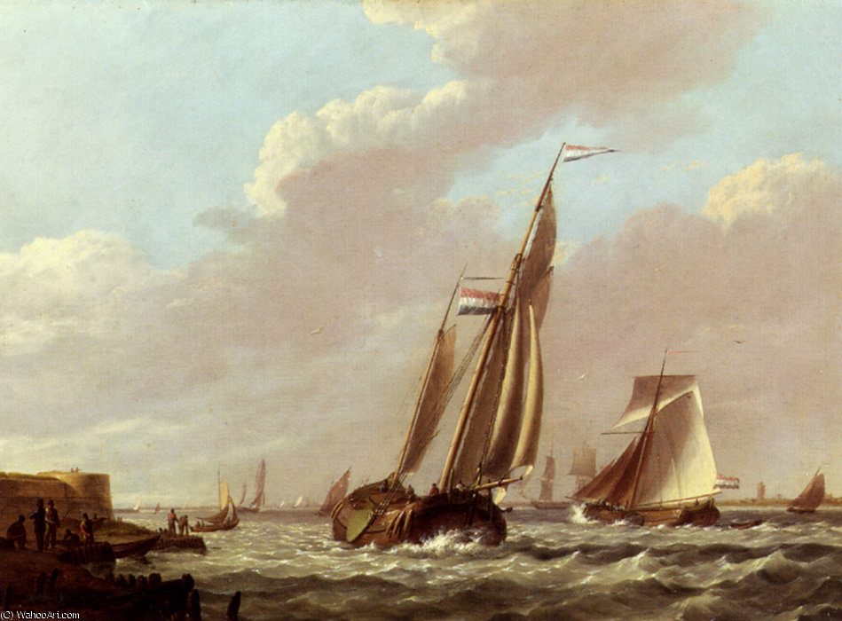 Wikioo.org - The Encyclopedia of Fine Arts - Painting, Artwork by Johannes Hermanus Koekkoek - Jan hermanus shipping in a choppy estuary