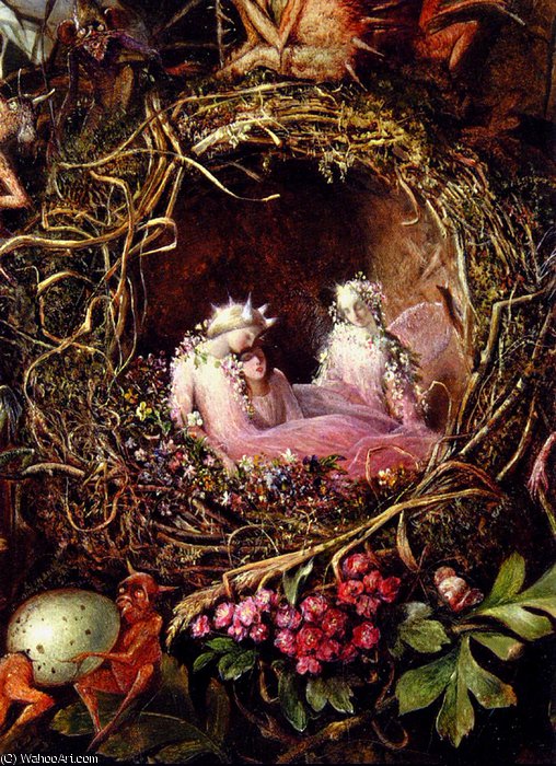 WikiOO.org - 백과 사전 - 회화, 삽화 John Anster Christian Fitzgerald - Fairies In A Birds Nest detail