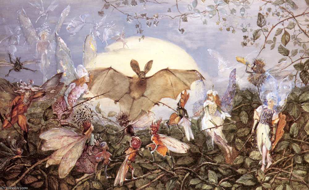 Wikioo.org - The Encyclopedia of Fine Arts - Painting, Artwork by John Anster Fitzgerald - Fairy hordes attacking a bat