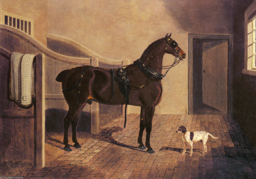 Wikioo.org - Bách khoa toàn thư về mỹ thuật - Vẽ tranh, Tác phẩm nghệ thuật John Frederick Herring Senior - a favorite coach horse and dog in a stable