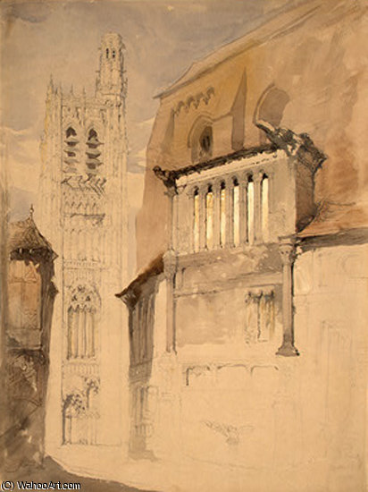 Wikoo.org - موسوعة الفنون الجميلة - اللوحة، العمل الفني John Ruskin - Tower of the Cathedral at Sens c.