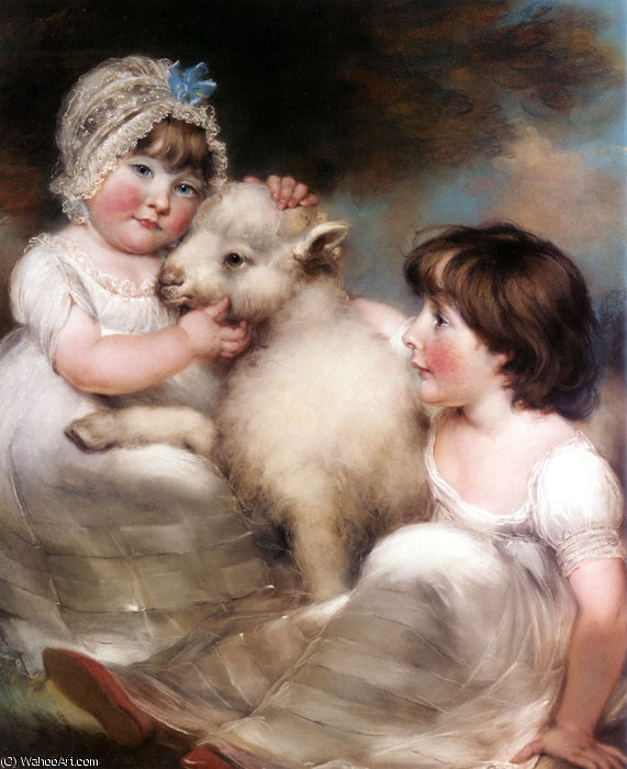 WikiOO.org - Encyclopedia of Fine Arts - Maleri, Artwork John Russell - Portrait of miss e and miss l earle with a lamb