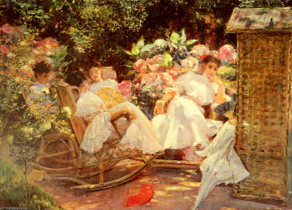 Wikioo.org - The Encyclopedia of Fine Arts - Painting, Artwork by José Villegas Cordero - Y ladies in a garden