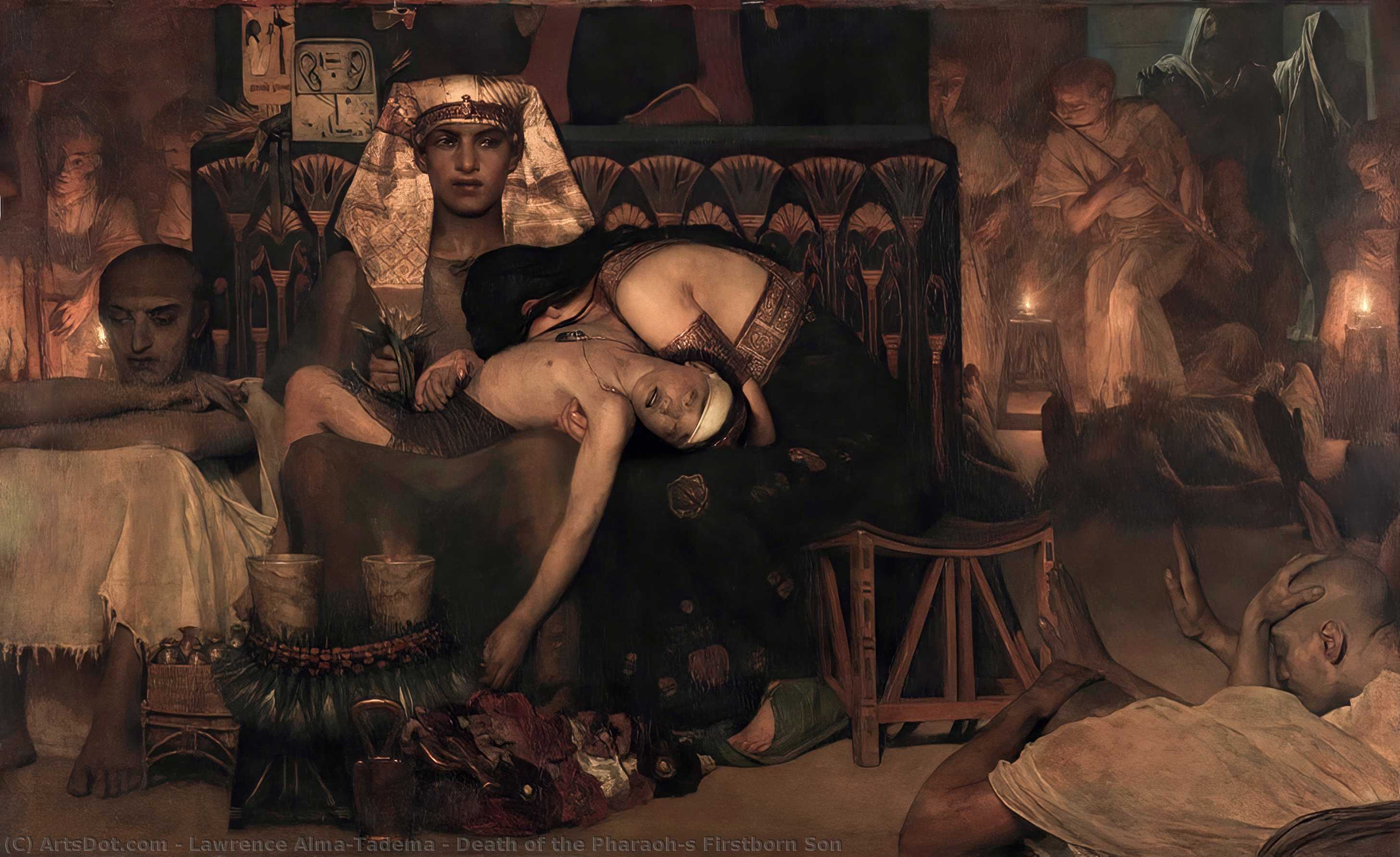 Wikioo.org - The Encyclopedia of Fine Arts - Painting, Artwork by Lawrence Alma-Tadema - Death of the Pharaoh-s Firstborn Son