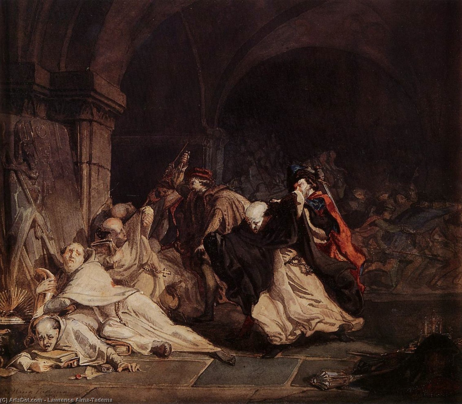 WikiOO.org - Εγκυκλοπαίδεια Καλών Τεχνών - Ζωγραφική, έργα τέχνης Lawrence Alma-Tadema - The Massacre of the Monks of Tamond