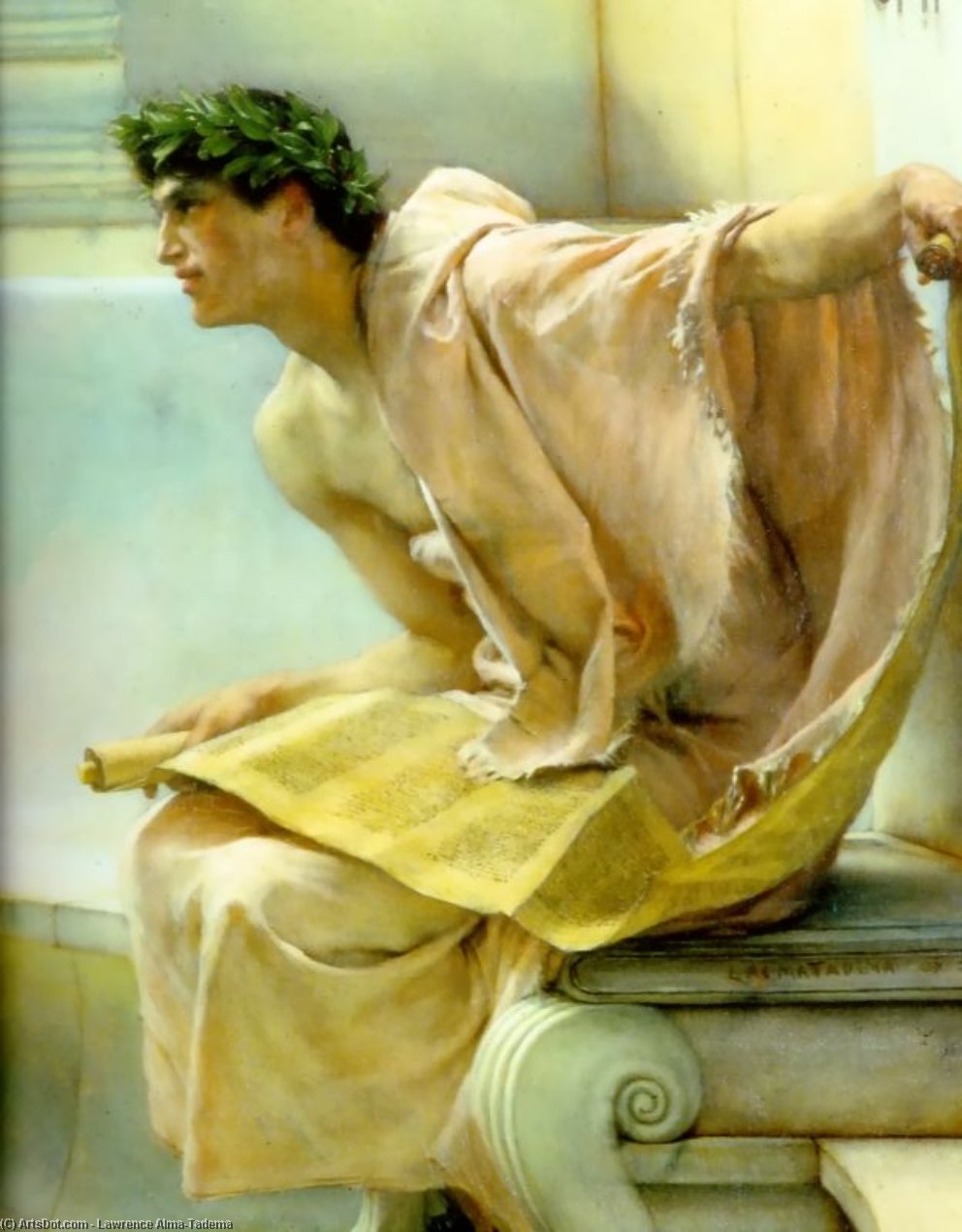 Wikioo.org - The Encyclopedia of Fine Arts - Painting, Artwork by Lawrence Alma-Tadema - A reading from homer detail