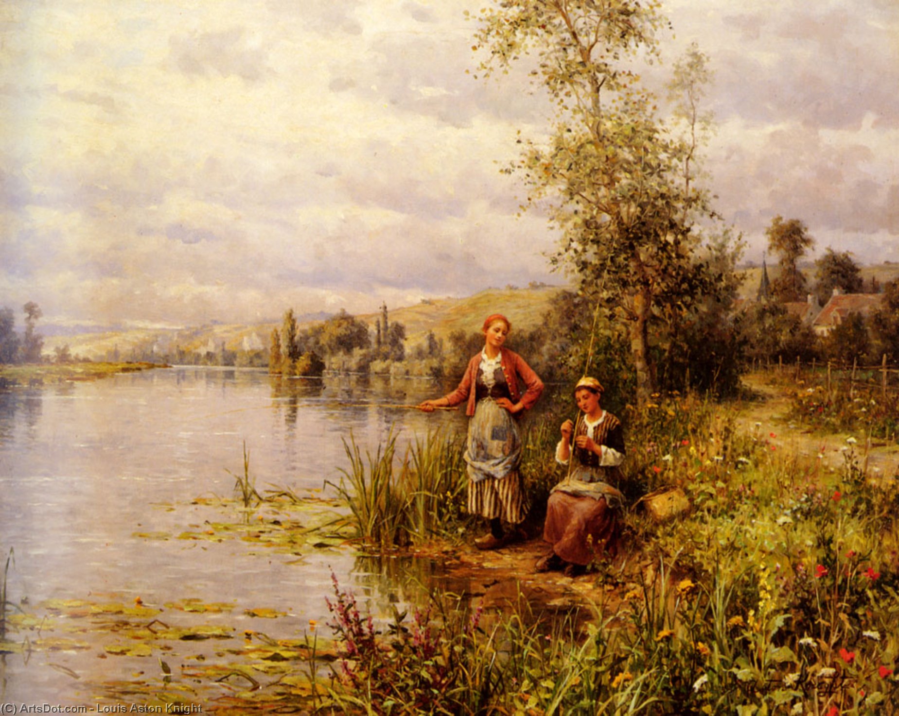 Wikioo.org - The Encyclopedia of Fine Arts - Painting, Artwork by Louis Aston Knight - Country women after fishing on a summer afternoon