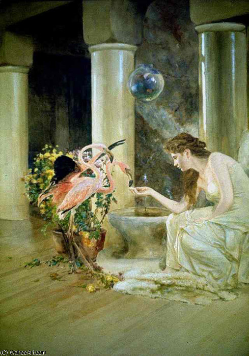 Wikioo.org - The Encyclopedia of Fine Arts - Painting, Artwork by Louis Comfort Tiffany - Feeding the Flamingos