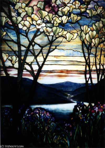 Wikioo.org - The Encyclopedia of Fine Arts - Painting, Artwork by Louis Comfort Tiffany - Magnolias and Irises