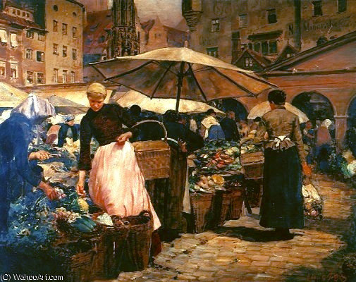 Wikioo.org - The Encyclopedia of Fine Arts - Painting, Artwork by Louis Comfort Tiffany - Market Day at Nuremberg