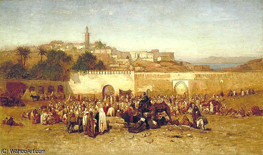 WikiOO.org - Encyclopedia of Fine Arts - Lukisan, Artwork Louis Comfort Tiffany - Market Day Outside the Walls of Tangier