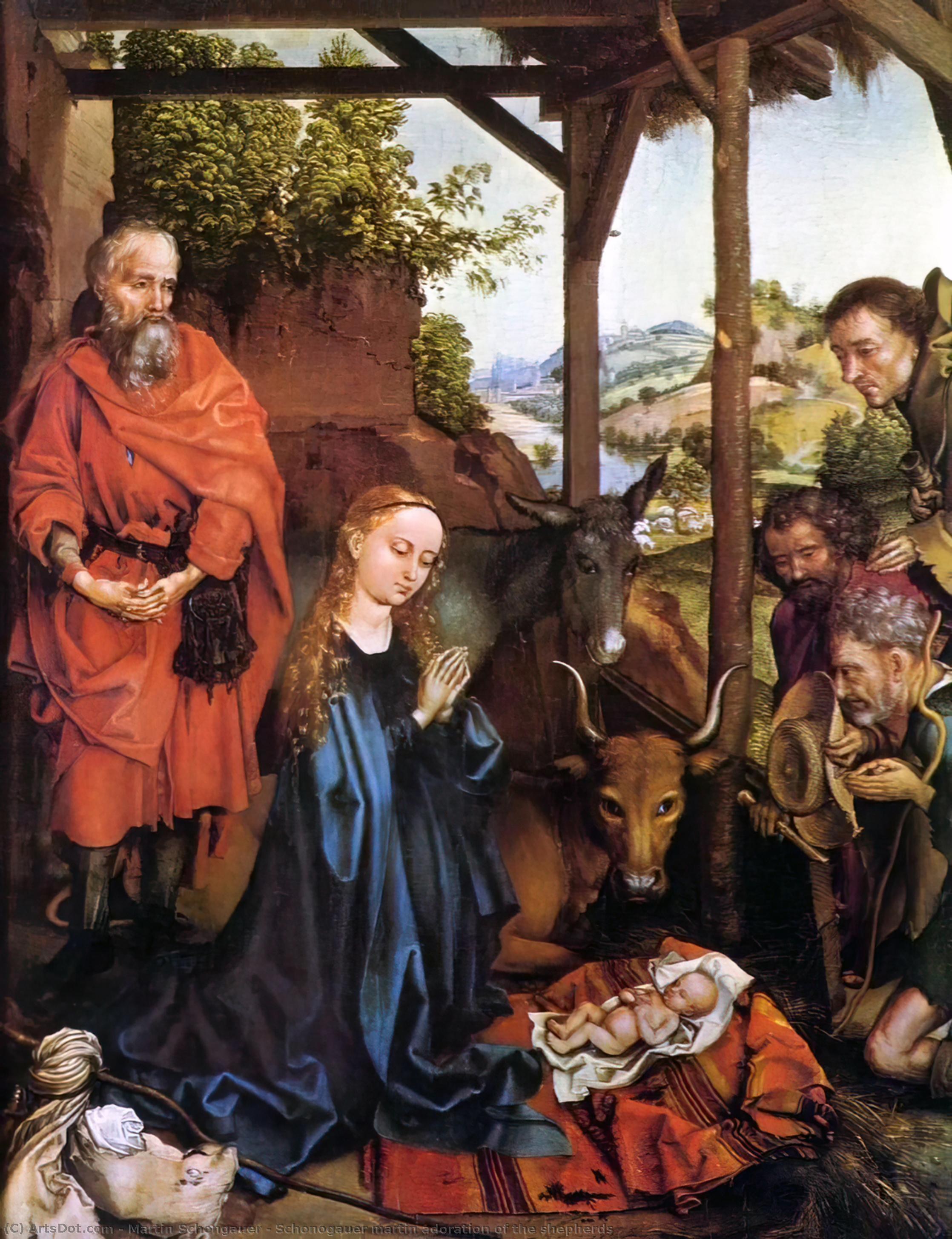 WikiOO.org - Encyclopedia of Fine Arts - Maleri, Artwork Martin Schongauer - Schonogauer martin adoration of the shepherds