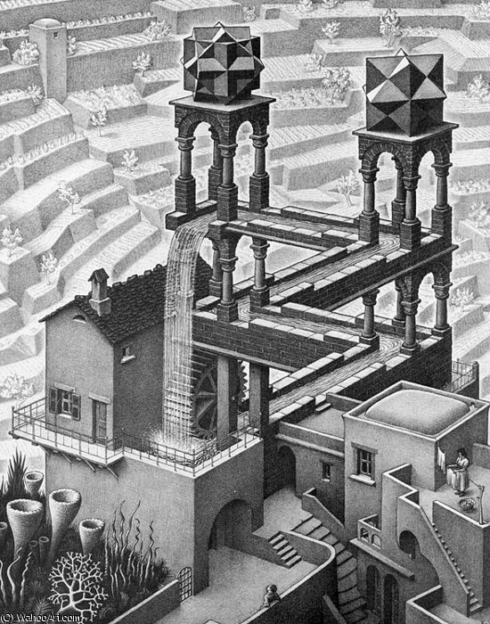 Wikioo.org - สารานุกรมวิจิตรศิลป์ - จิตรกรรม Maurits Cornelis Escher - Waterfall