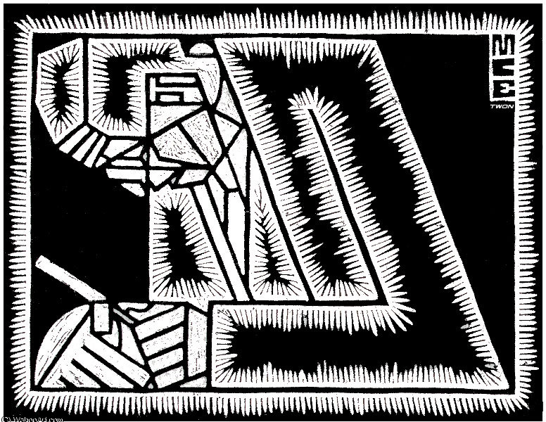 Wikioo.org - Encyklopedia Sztuk Pięknych - Malarstwo, Grafika Maurits Cornelis Escher - Father with Magnifying Glass