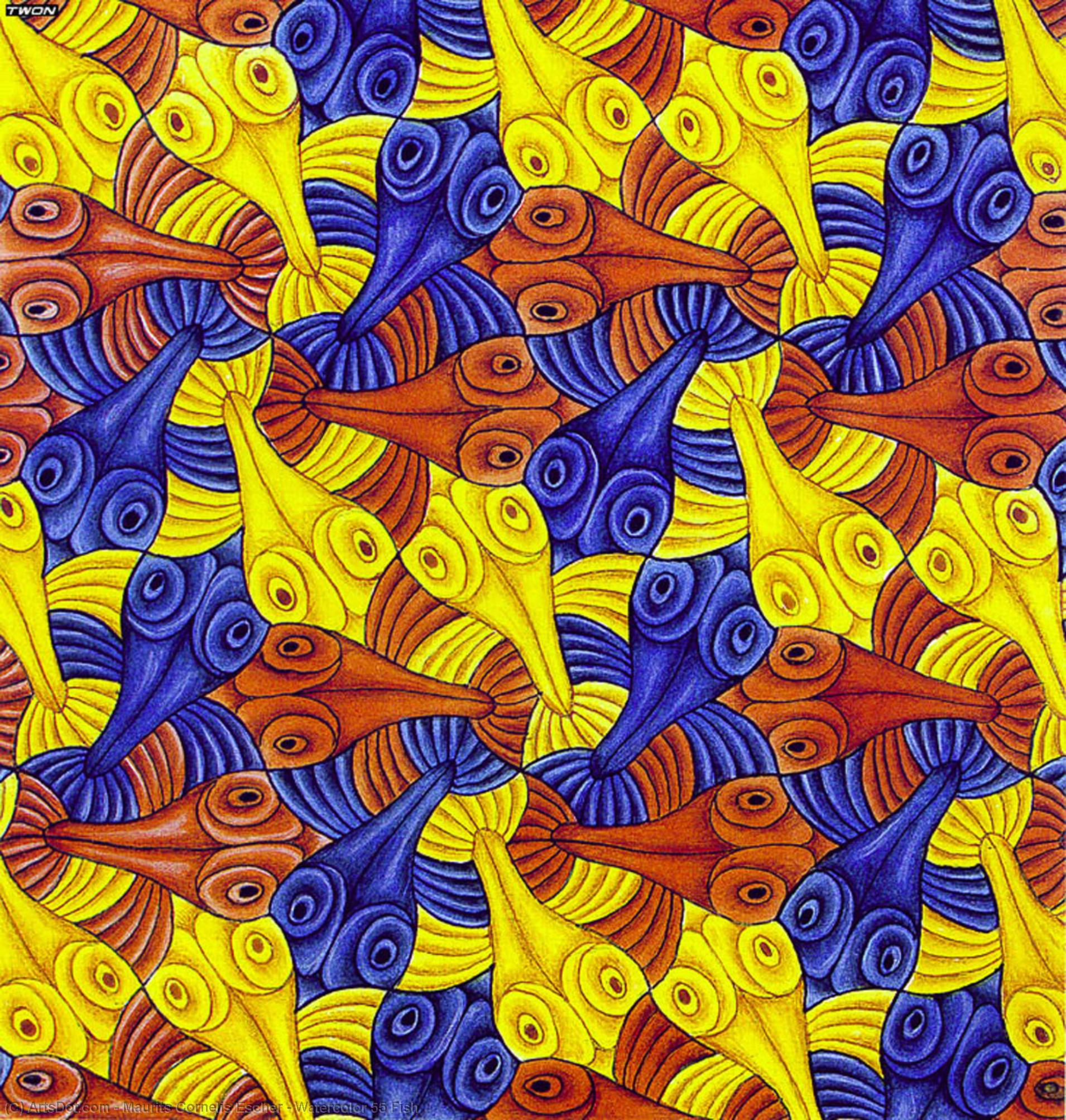 Wikioo.org - สารานุกรมวิจิตรศิลป์ - จิตรกรรม Maurits Cornelis Escher - Watercolor 55 Fish