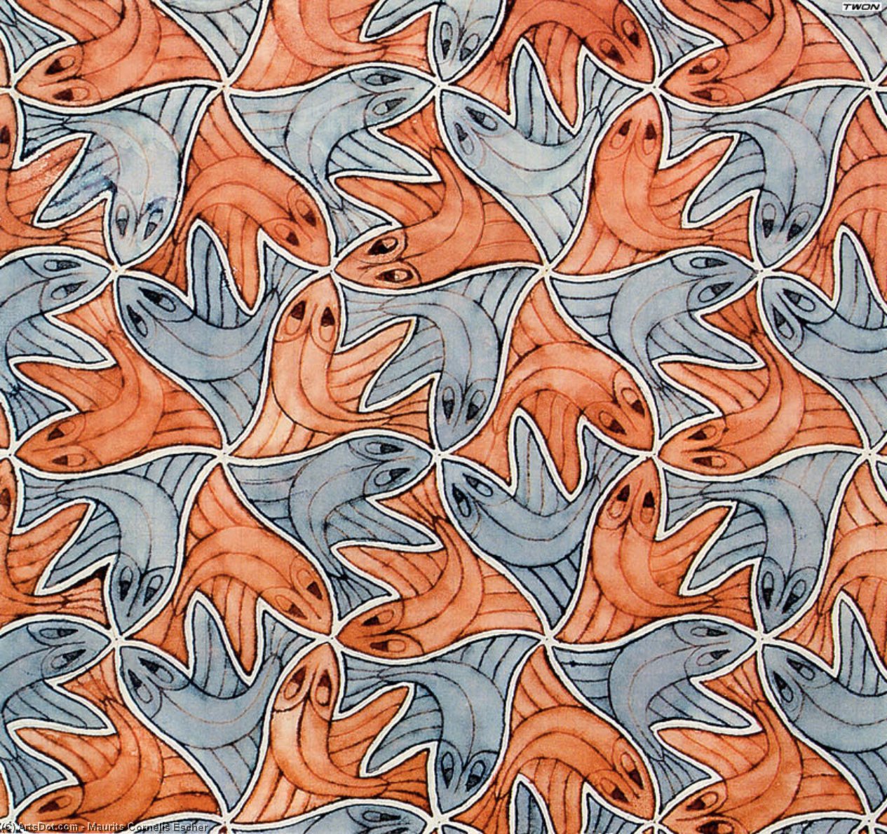 Wikioo.org - The Encyclopedia of Fine Arts - Painting, Artwork by Maurits Cornelis Escher - Watercolor 94 Fish